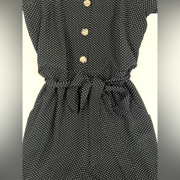 MONTEAU LOS ANGELES Juniors Retro Puff Sleeve Polka Dot Belted Jumpsuit Size S - Picture 5 of 13